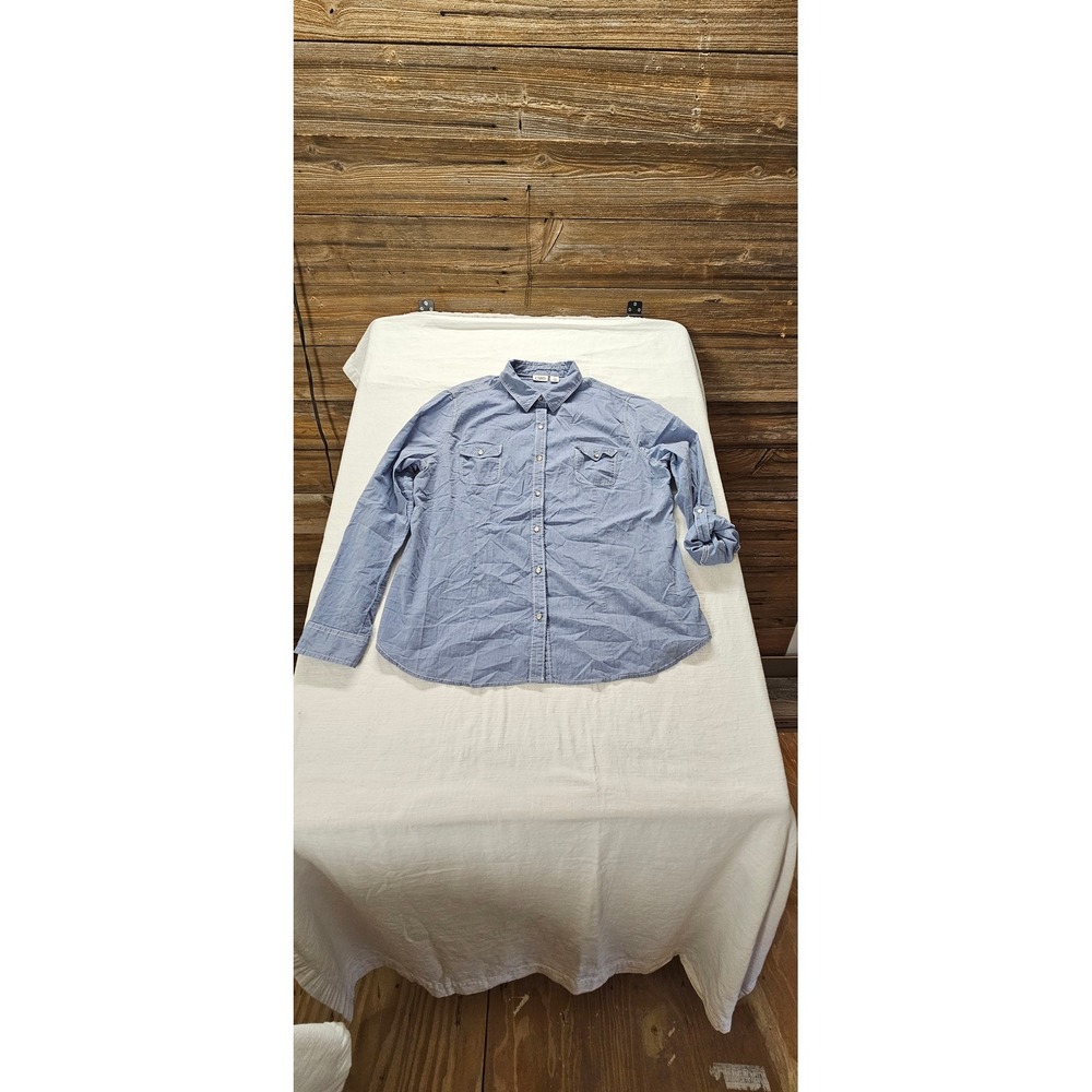 Cato Womens XL Blue Chambray Cotton Button Down Shirt Long Sleeve Pockets Top